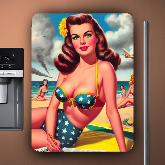 Retro hete vintage strand pin-up magneet