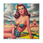 Retro hete vintage strand pin-up tegeltje (Voorkant)