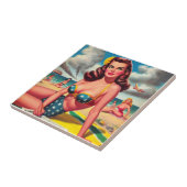 Retro hete vintage strand pin-up tegeltje (Zijkant)