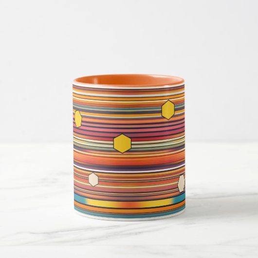 Retro Hexagon Stripes Coffee Mok | honingraat (Midden)