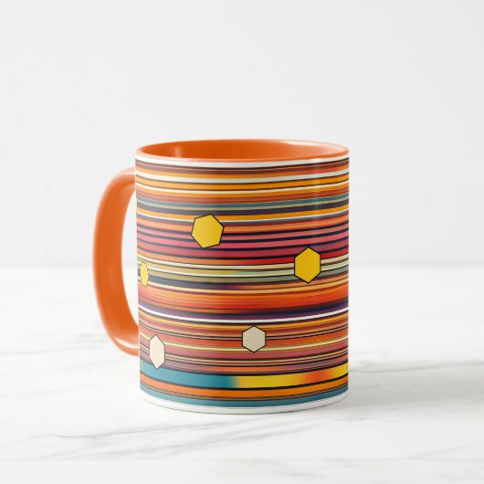 Retro Hexagon Stripes Coffee Mok | honingraat (Voorkant links)