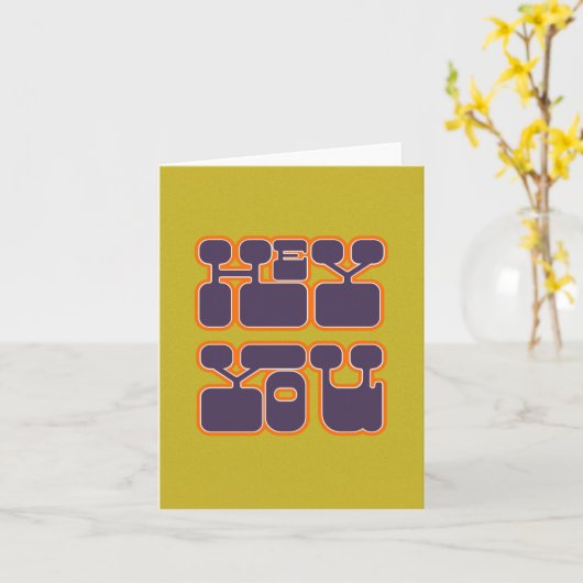 Retro Hey Je Paars Green Kaart (Gele Bloem)