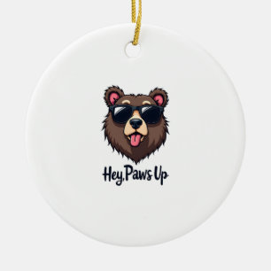 Retro Hey Paws Omhoog Beer met Zonnebril Grappige  Keramisch Ornament