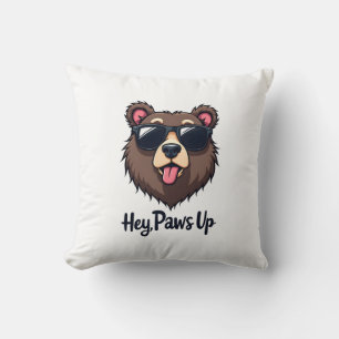 Retro Hey Paws Omhoog Beer met Zonnebril Grappige Kussen