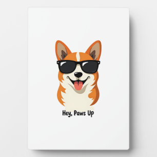 Retro Hey, Paws Omhoog Corgi met Zonnebril Schatti Fotoplaat