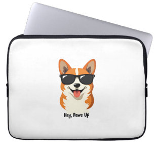 Retro Hey, Paws Omhoog Corgi met Zonnebril Schatti Laptop Sleeve