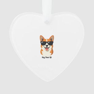 Retro Hey, Paws Omhoog Corgi met Zonnebril Schatti Ornament