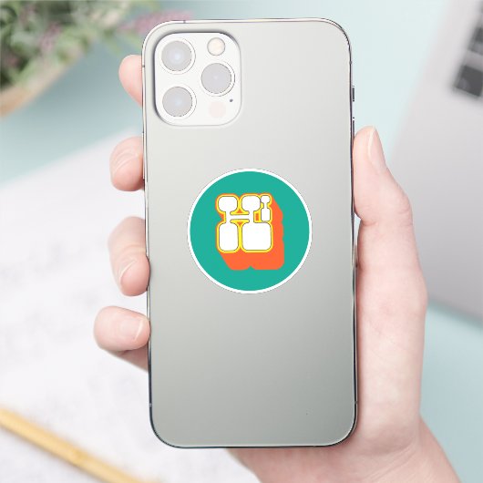 Retro Hi Oranje Turquoise Sticker (Telefoon)