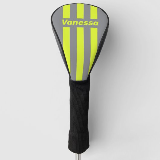 Retro HI VIS Drie Pin Strepen met Naam Golfheadcover (Voorkant)