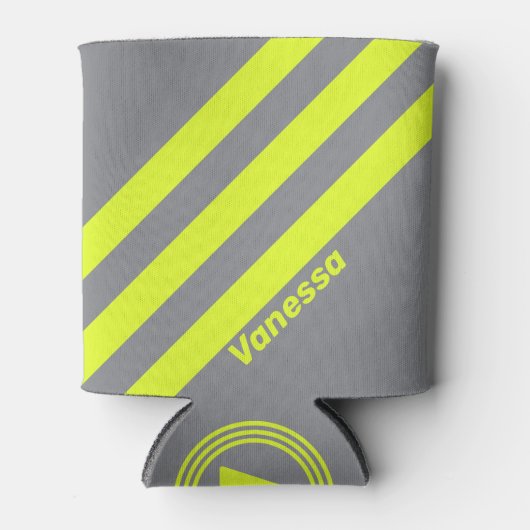 Retro HI VIS Drie Strepen met Naam Blikjeskoeler (Voorkant)