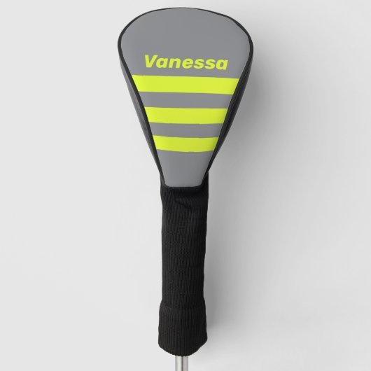 Retro HI VIS Drie Strepen met Naam Golfheadcover (Voorkant)
