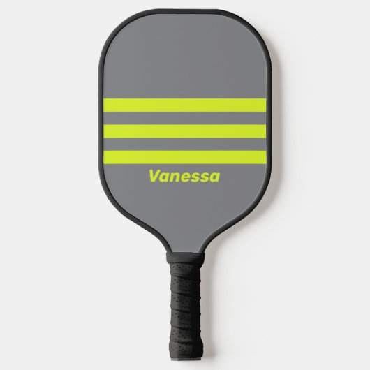 Retro HI VIS Drie Strepen met Naam Pickleball Paddle (Voorkant)