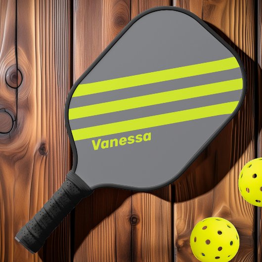 Retro HI VIS Drie strepen met naam Pickleball Paddle