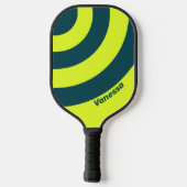Retro HI VIS Geel Drie Cirkel Streep met Naam Pickleball Paddle (Achterkant)