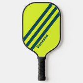 Retro HI VIS Geel Drie Strepen met Naam Pickleball Paddle (Voorkant)