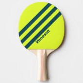 Retro HI VIS Geel Drie Strepen met Naam Tafeltennisbatje (Voorkant)