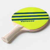 Retro HI VIS Geel Drie Strepen met Naam Tafeltennisbatje (Voorkant Gekanteld)
