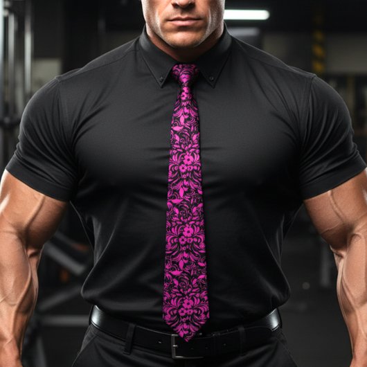 Retro Hibiscus Fuchsia Hawaiian patroon Stropdas