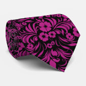 Retro Hibiscus Fuchsia Hawaiian patroon Stropdas (Opgerold)