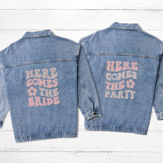 Retro hier komt de bruid vrijgezellenfeest denim jacket
