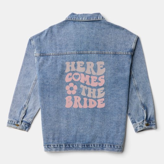 Retro hier komt de bruid vrijgezellenfeest denim jacket (Achterkant)