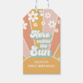 Retro Hier komt de Sun Daisy boho verjaardag Cadeaulabel (Voorkant)