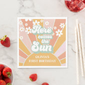 Retro Hier komt de Sun Daisy boho verjaardag Servet (Insitu)