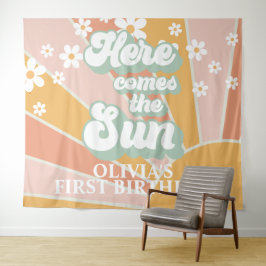 Retro hier komt de zondag van de zondag van de zon wandkleed