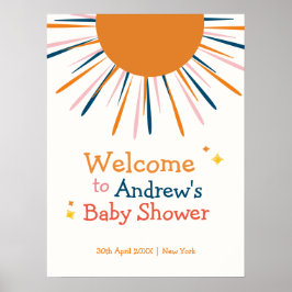 Retro hier komt de zoon Baby shower welkom Poster
