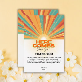 Retro hier komt het Son Baby shower Bedankkaart