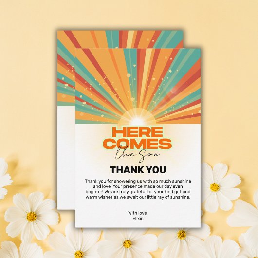 Retro hier komt het Son Baby shower Bedankkaart