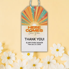 Retro hier komt het Son Baby shower Cadeaulabel