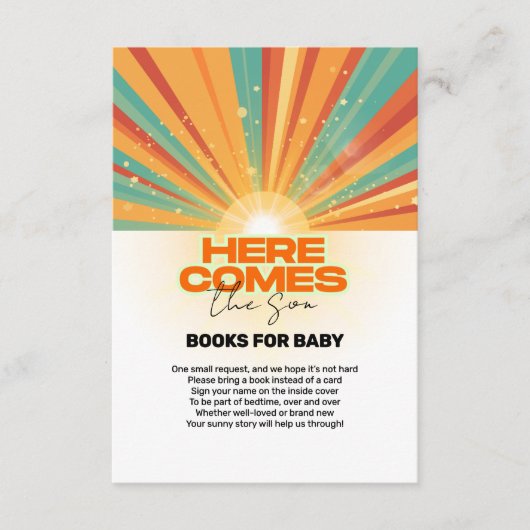 Retro hier komt het Son Baby shower Informatiekaartje (Voorkant)