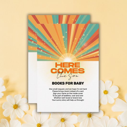 Retro hier komt het Son Baby shower Informatiekaartje