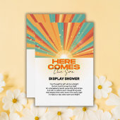 Retro hier komt het Son Baby shower Informatiekaartje