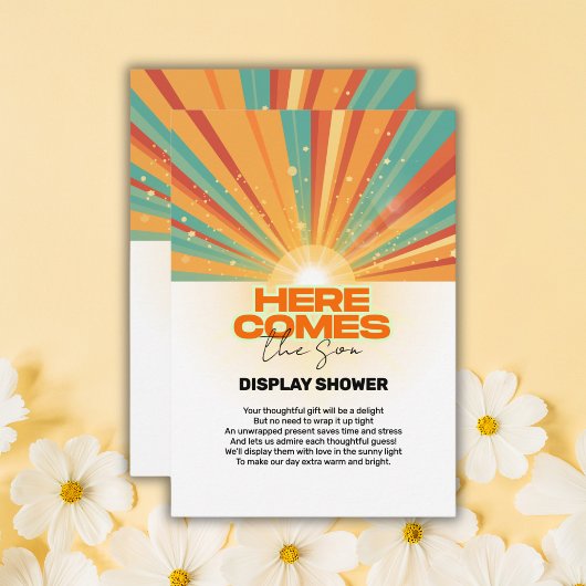 Retro hier komt het Son Baby shower Informatiekaartje