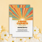 Retro hier komt het Son Baby shower Informatiekaartje