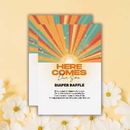 Retro hier komt het Son Baby shower Informatiekaartje