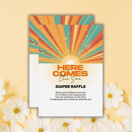 Retro hier komt het Son Baby shower Informatiekaartje