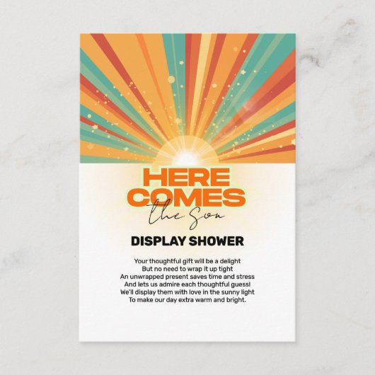 Retro hier komt het Son Baby shower Informatiekaartje (Voorkant)