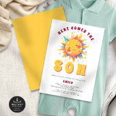 Retro hier komt het Son Baby shower Kaart