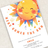 Retro hier komt het Son Baby shower Kaart