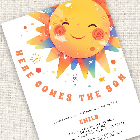 Retro hier komt het Son Baby shower Kaart