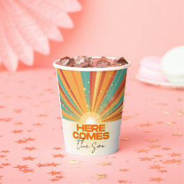 Retro hier komt het Son Baby shower Papieren Bekers