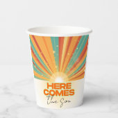 Retro hier komt het Son Baby shower Papieren Bekers (Achterkant)