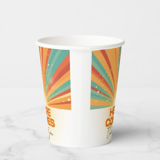 Retro hier komt het Son Baby shower Papieren Bekers (Rechts)