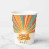 Retro hier komt het Son Baby shower Papieren Bekers (Voorkant)