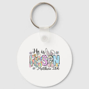 Retro Hij Is Opgewekt Konijn Paashaas Christelijk  Sleutelhanger