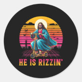 Retro Hij is Rizzin Grappig Jezus heeft Rizzen Pas Ronde Sticker (Voorkant)