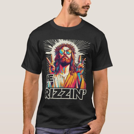 Retro Hij is Rizzin Grappig Jezus heeft Rizzen Pas T-shirt (Voorkant)